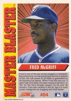 1991 Score #404 Fred McGriff Back