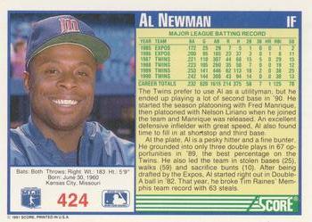 1991 Score #424 Al Newman Back