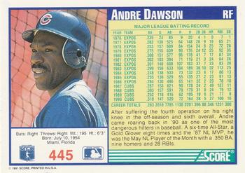1991 Score #445 Andre Dawson Back