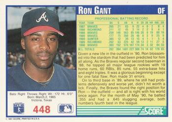 1991 Score #448 Ron Gant Back