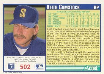 1991 Score #502 Keith Comstock Back