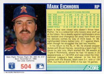 1991 Score #504 Mark Eichhorn Back