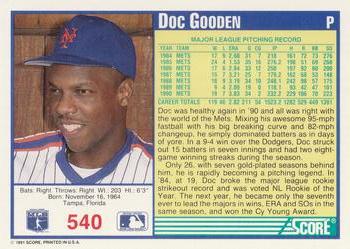 1991 Score #540 Doc Gooden Back