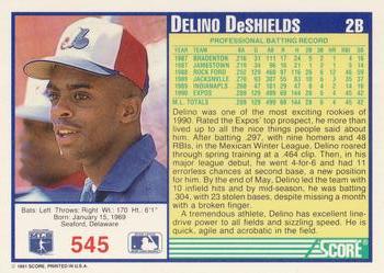 1991 Score #545 Delino DeShields Back