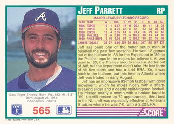 1991 Score #565 Jeff Parrett Back