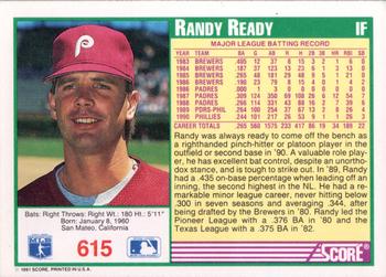 1991 Score #615 Randy Ready Back