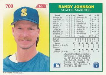 1991 Score #700 Randy Johnson Back