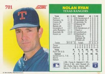 1991 Score #701 Nolan Ryan Back