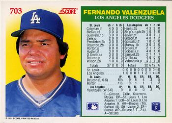 1991 Score #703 Fernando Valenzuela Back