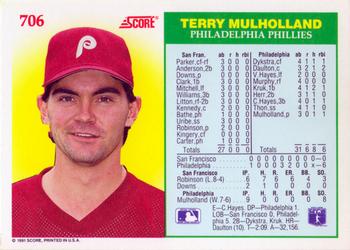 1991 Score #706 Terry Mulholland Back
