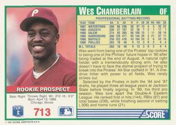 1991 Score #713 Wes Chamberlain Back