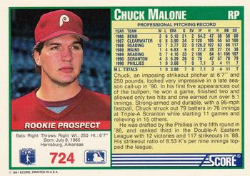 1991 Score #724 Chuck Malone Back