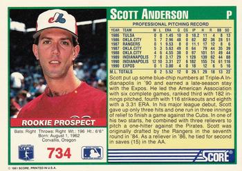 1991 Score #734 Scott Anderson Back