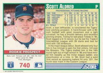 1991 Score #740 Scott Aldred Back