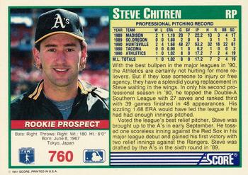 1991 Score #760 Steve Chitren Back