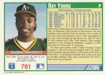 1991 Score #761 Ray Young Back