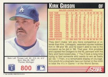 1991 Score #800 Kirk Gibson Back