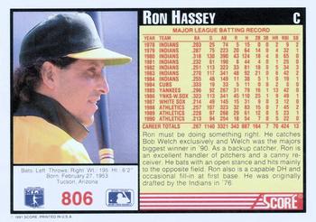 1991 Score #806 Ron Hassey Back