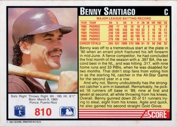 1991 Score #810 Benny Santiago Back