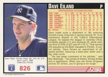 1991 Score #826 Dave Eiland Back