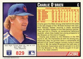 1991 Score #829 Charlie O'Brien Back