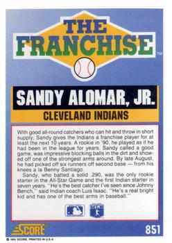 1991 Score #851 Sandy Alomar, Jr. Back