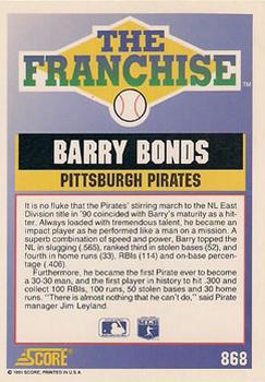 1991 Score #868 Barry Bonds Back