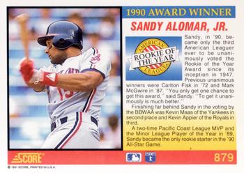1991 Score #879 Sandy Alomar, Jr. Back