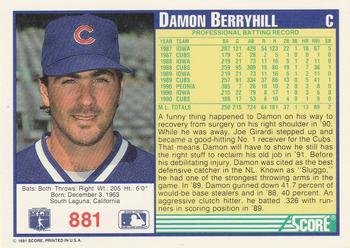 1991 Score #881 Damon Berryhill Back