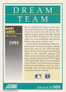 1991 Score #888 Barry Larkin Back