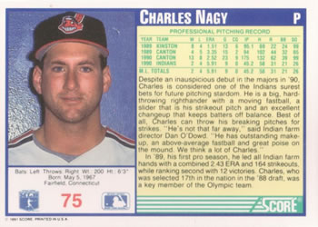 1991 Score #75 Charles Nagy Back