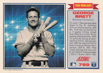 1991 Score #769 George Brett Back