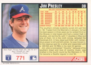 1991 Score #771 Jim Presley Back