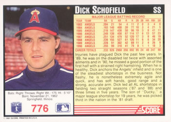 1991 Score #776 Dick Schofield Back