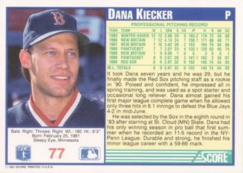 1991 Score #77 Dana Kiecker Back