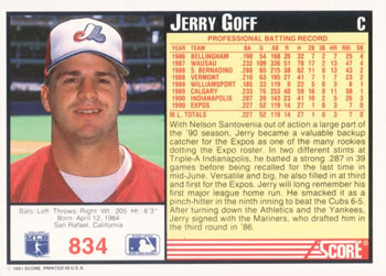 1991 Score #834 Jerry Goff Back