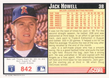 1991 Score #842 Jack Howell Back