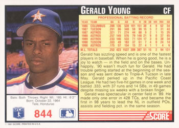 1991 Score #844 Gerald Young Back