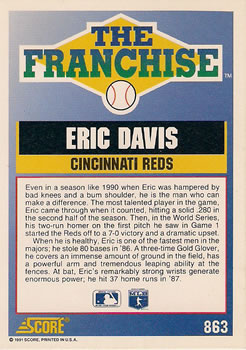 1991 Score #863 Eric Davis Back