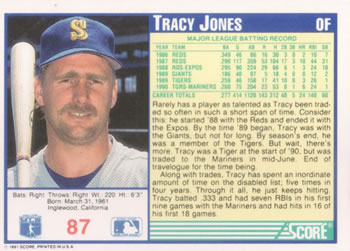 1991 Score #87 Tracy Jones Back