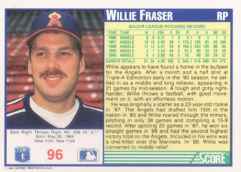 1991 Score #96 Willie Fraser Back