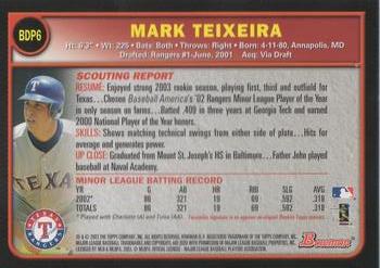 2003 Bowman Draft Picks & Prospects #BDP6 Mark Teixeira Back