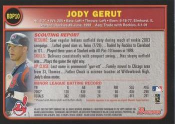 2003 Bowman Draft Picks & Prospects #BDP10 Jody Gerut Back