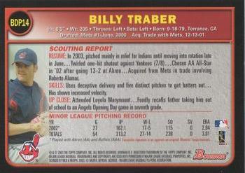 2003 Bowman Draft Picks & Prospects #BDP14 Billy Traber Back