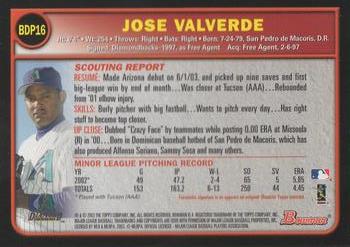 2003 Bowman Draft Picks & Prospects #BDP16 Jose Valverde Back