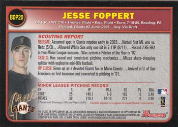 2003 Bowman Draft Picks & Prospects #BDP20 Jesse Foppert Back