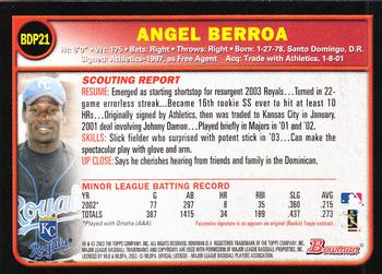 2003 Bowman Draft Picks & Prospects #BDP21 Angel Berroa Back