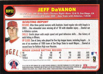2003 Bowman Draft Picks & Prospects #BDP22 Jeff DaVanon Back