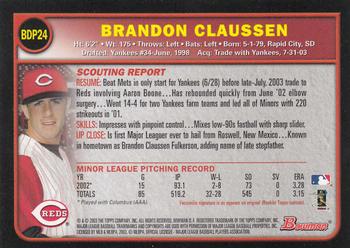 2003 Bowman Draft Picks & Prospects #BDP24 Brandon Claussen Back