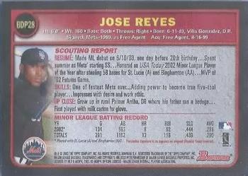 2003 Bowman Draft Picks & Prospects #BDP28 Jose Reyes Back